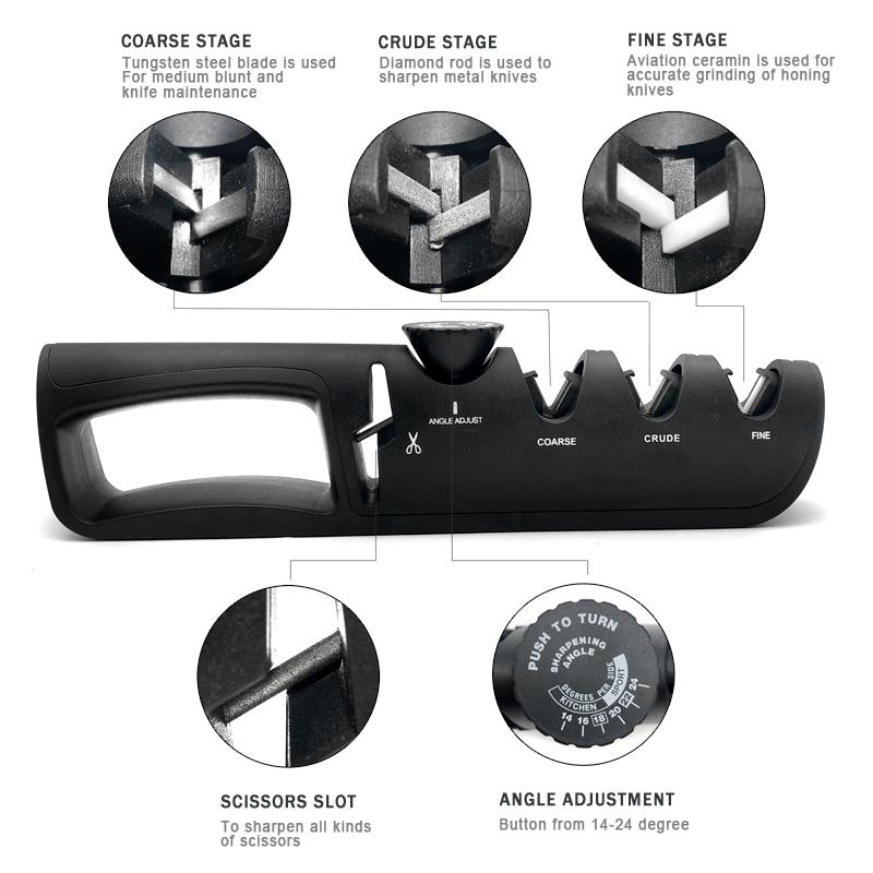 1pcs Multi functional professional knife sharpener with anti slip handle and four in one adjustable angle precision