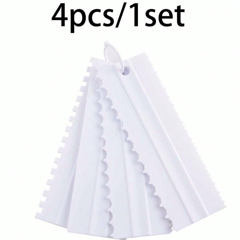 4pcs/1 Set Cake Scraper Set Decorating Comb and Frosting Spatula, Plastic Serrated Scraper Polisher