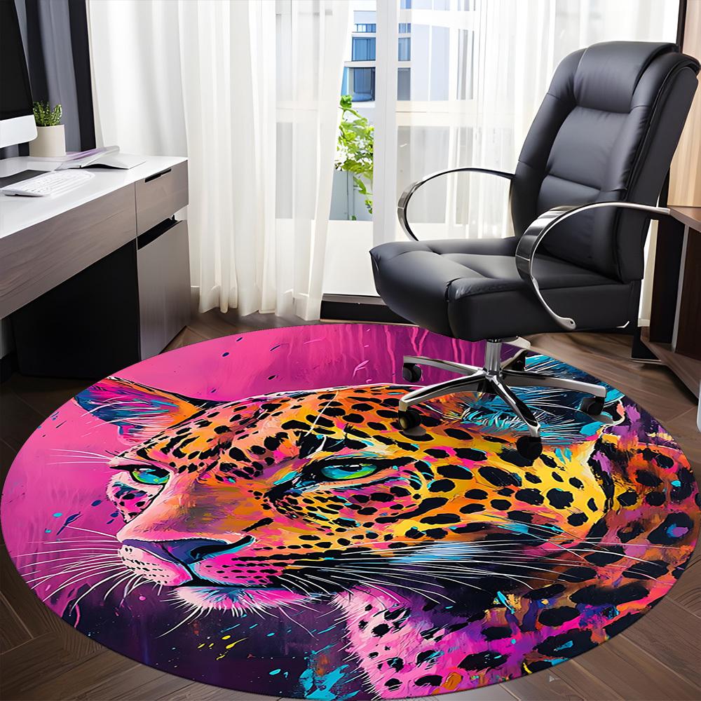 1pc Leopard Print Carpet for Office Non-Slip, Round Carpet, Soft & Comfortable, Carpet for Office, Lightweight Round Floor Mat