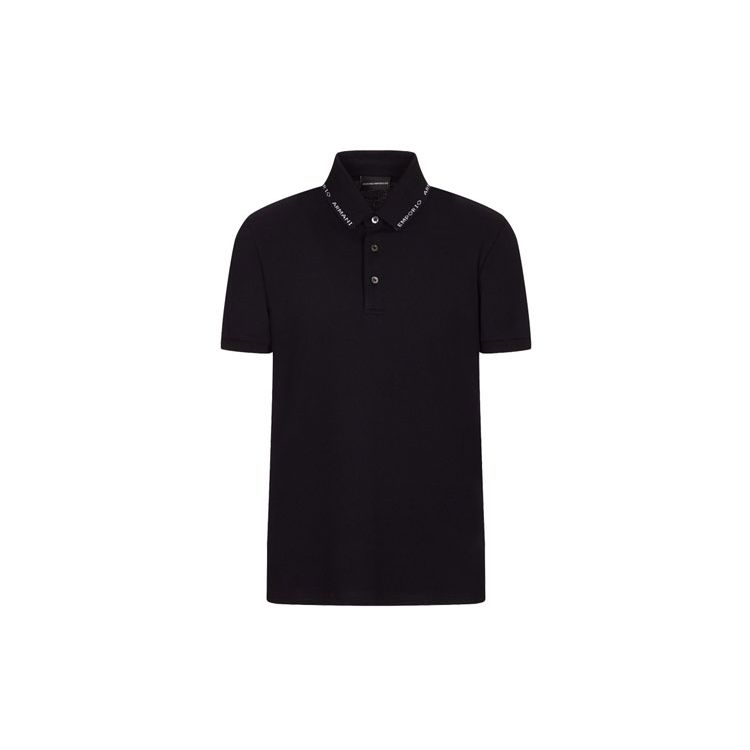 Emporio Armani Solid Color Logo Letter Collar Casual Short Sleeve Polo Shirt Men Tops Black 3H1FL9-1JPTZ-F980