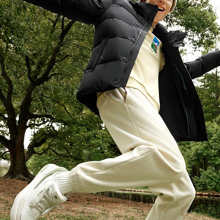 FILA Solid Color Logo Embroidered Casual Hooded Down Jacket Men outerwear Black F11M248906F-BK