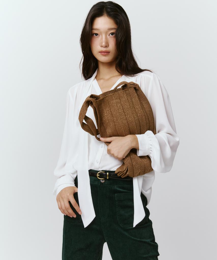 Pleatsmama New Shoulder Bag Glitter Camel