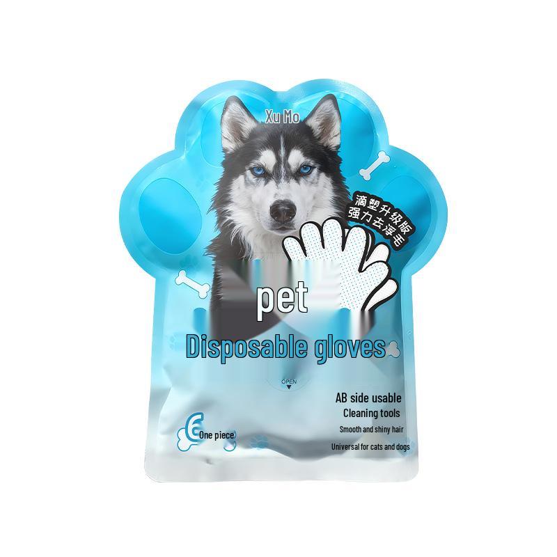 Disposable No-Rinse Pet Bathing Gloves - Dry Wash & Wipes for Cats & Dogs