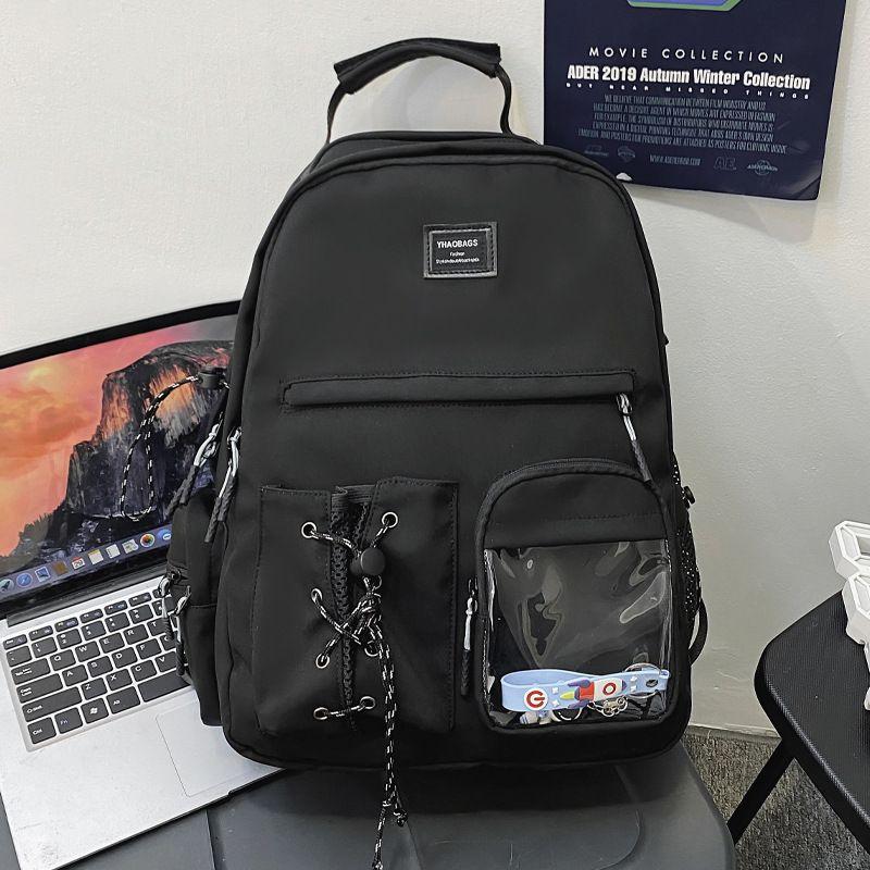 

Schoolbag Ins Niche Style Junior High School Boys High School Students Good-looking College Students Backpack Backpack 2025 New Arrival Korean Style A Black (transparent)(+ small white astronaut)