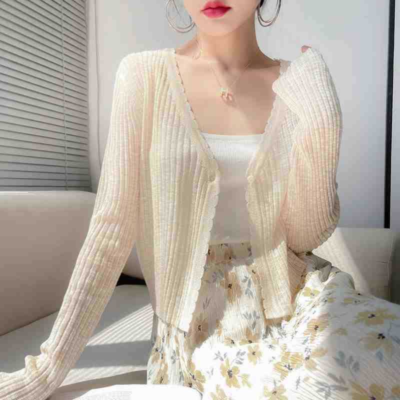 

Вязаный кардиган от солнца тонкий женский новый летний с юбкой на бретелях шаль верхняя блузка one size fits all абрикосовый