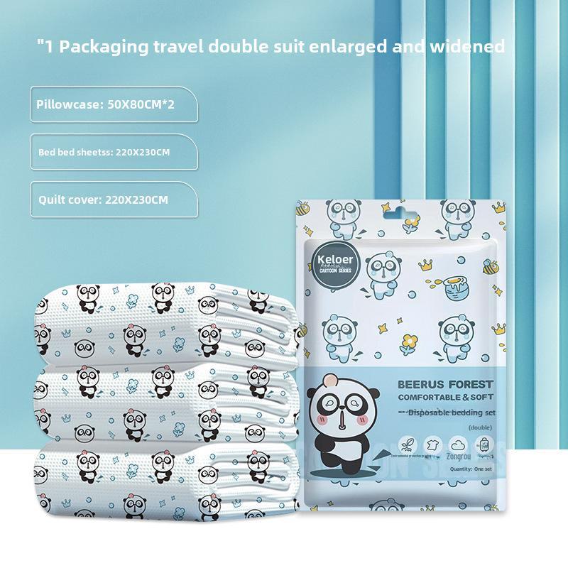 "Travel Double Bedding Set: Disposable Printed Quilt Cover, Pillowcase, Sheet"