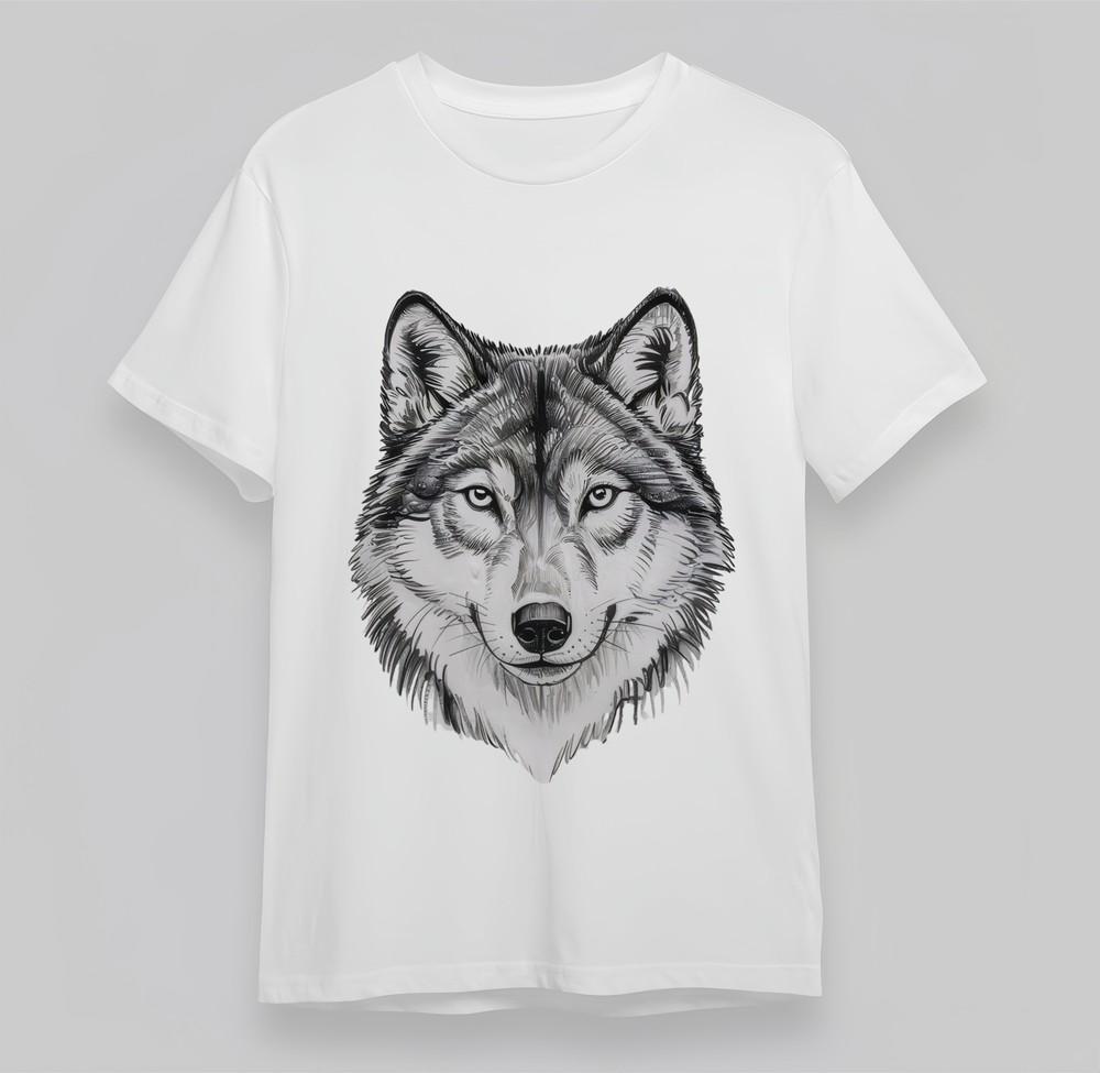 Men's T-shirt With Black Wolf Head Art Graphic Unisex 100% Cotton Plus Size Tops