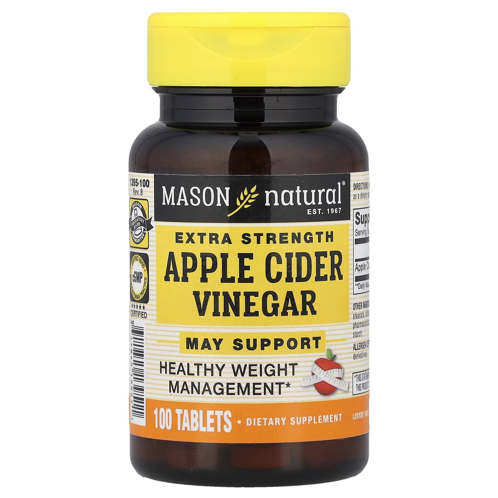 

Apple Cider Vinegar, Extra Strength, 100 Tablets (500Mg Each)