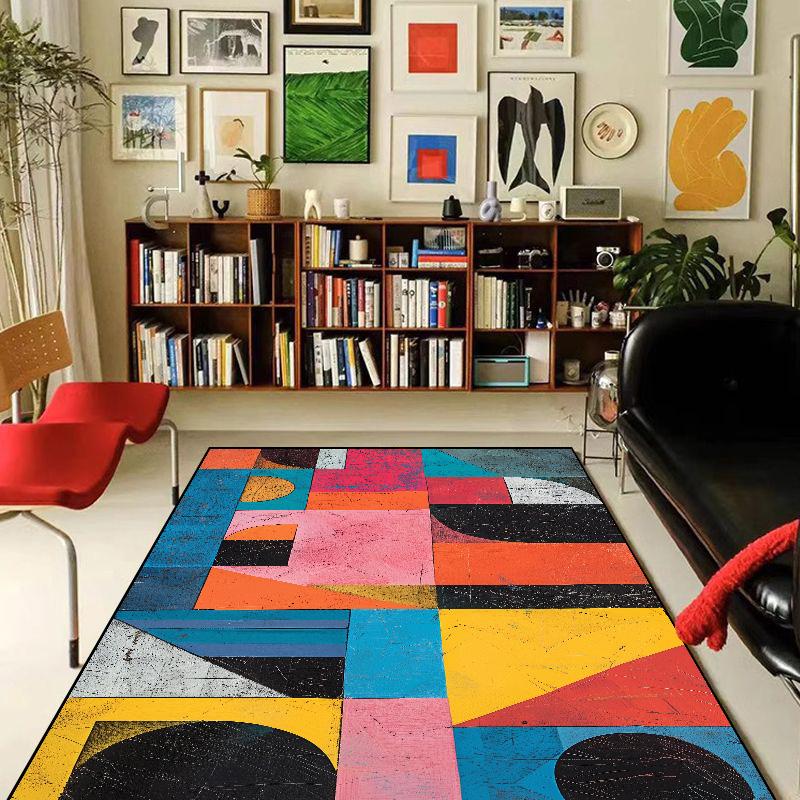 Geometric Abstraction Decorative Rug for Living Room Nordic Style Bedroom Carpet Decor Study Room Soft Flannel Play Mat for Kids