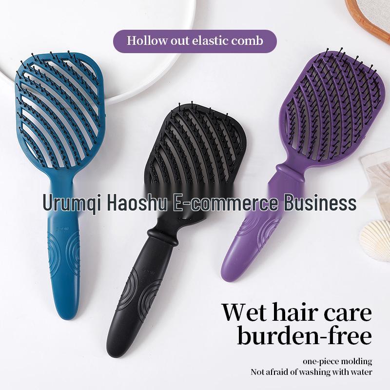 Dual-Use Candy Ribs Comb: Wet/Dry Hollow Scalp Massage & Volume Styling Comb