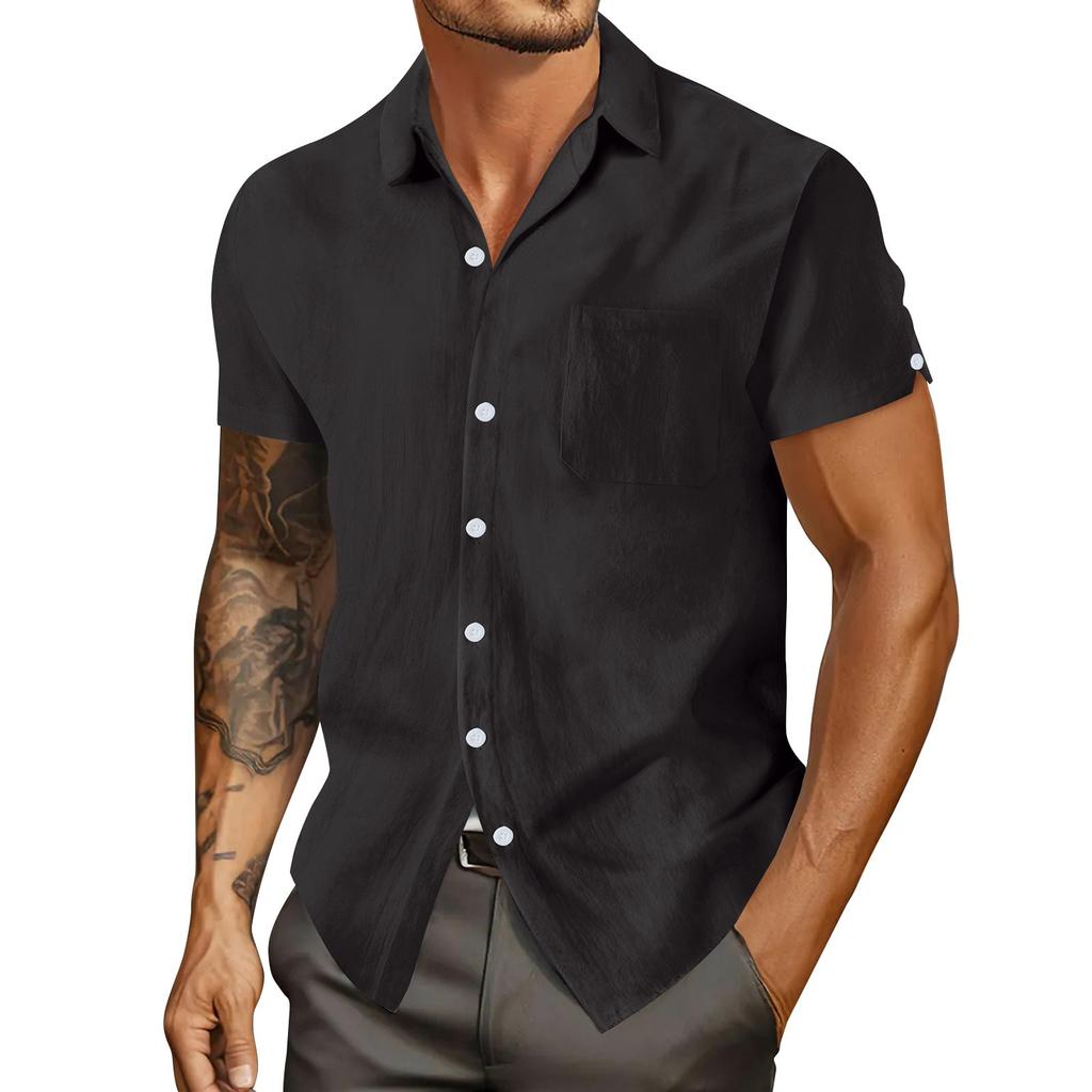 Men's Summer Solid Color Lapel Short-Sleeved Shirt Men's Casual Fashion Short-Sleeved Shirt