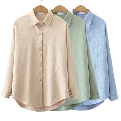 Yousheng Women's Long Sleeve Shirt Solid Color Button Up Lapel Blouse Breathable Casual Loose Fit Shirt for Work Daily Life Travel