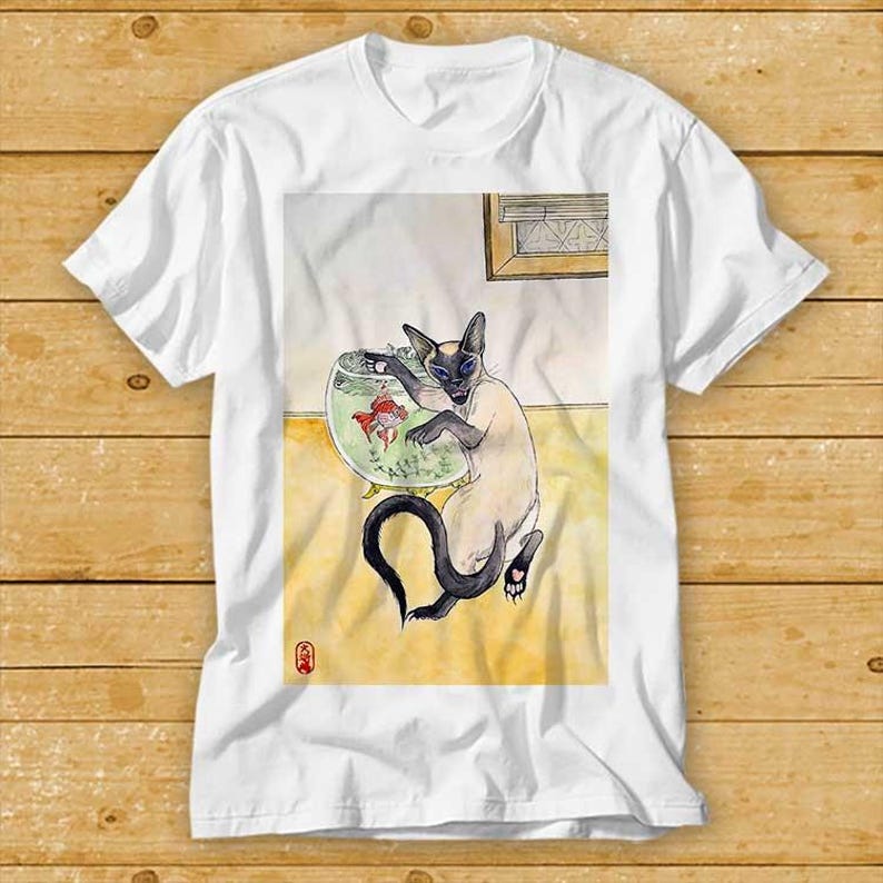 

230 Gsm 100% Cotton Siamese Cat Watercolor Animal Painting Chinese Aquarelle Best Seller T Shirt Cult Movie Retro Vintage Top Tee 1994 3XL білий