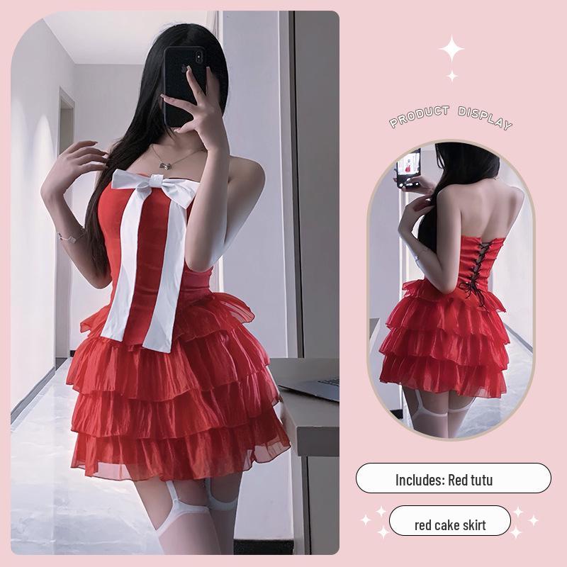 

Red & White Roses Strapless Bandeau Dress - Summer Style, Irregular Hem, Spaghetti Strap, Backless Design for Women One Size