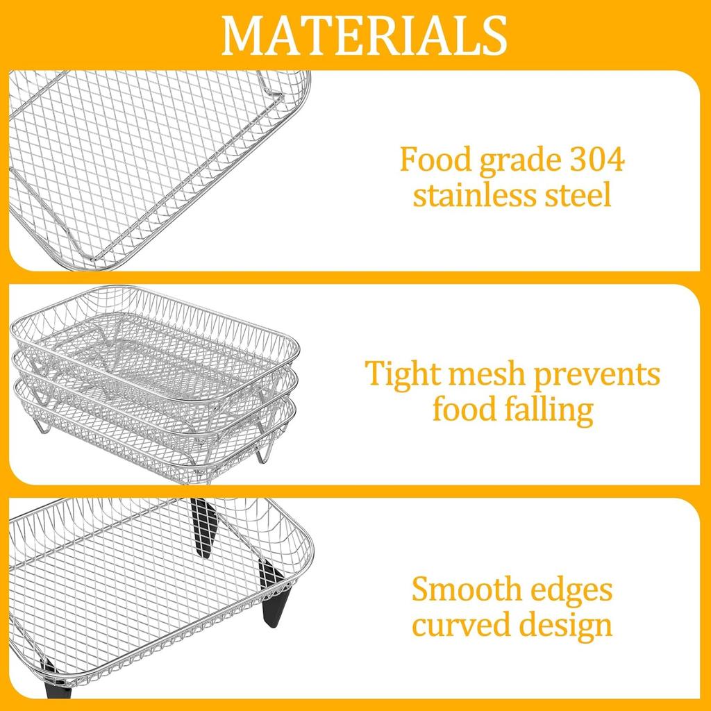 Air Fryer Rack Accessories for Ninja Dual Basket, 3 Layers, 304 Stainless Steel Stackable Bacon Air Fryer Accessories for Ninja AF300UK,
