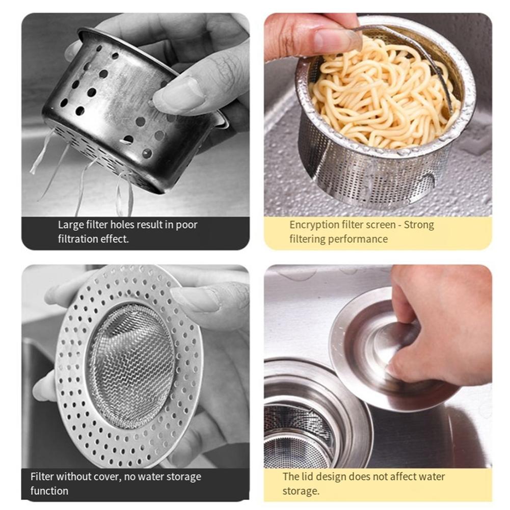 1Pcs Anti-Blocking Kitchen Sink Strainer 304 Stainless Steel Sink Filter Portable Leakage Sink Drain Filter Handheld Drain Net