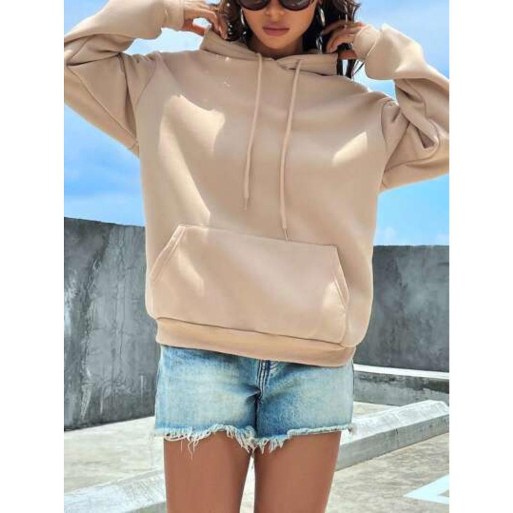Damen Kapuzenpullover Langarm Lockerer Schnitt Einfarbige Lässige Pullover-Oberteile
