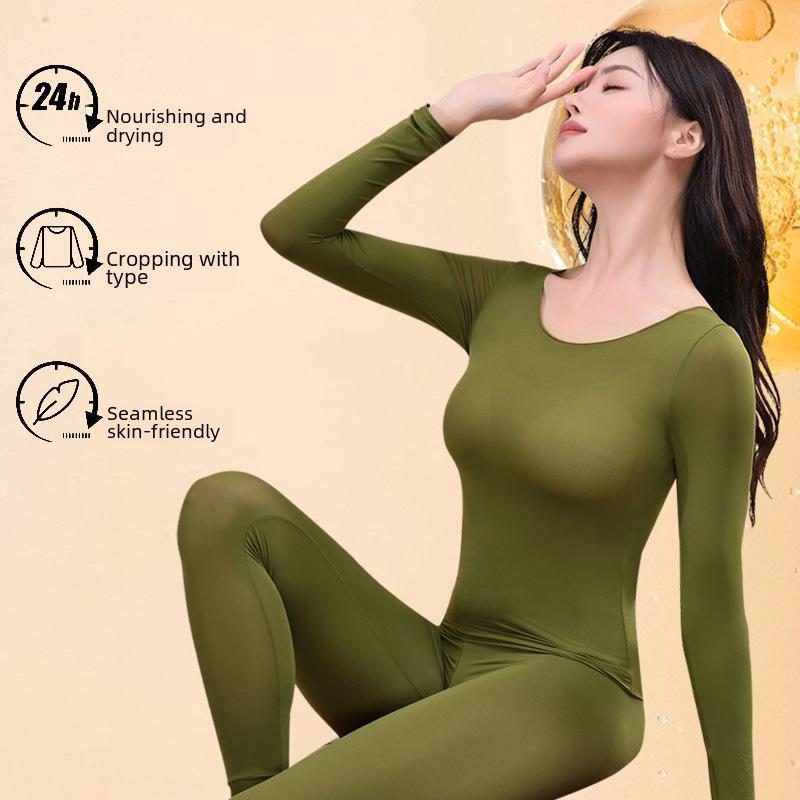 Women's Moisturizing Hyaluronic Acid Thermal Suit: Long-Sleeved Top & Pants for Autumn