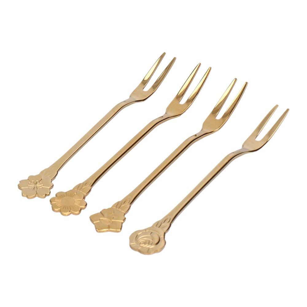 4Pcs Practical Dessert Forks Rustless Steel Cocktail Forks Salad Forks Appetizer Serving