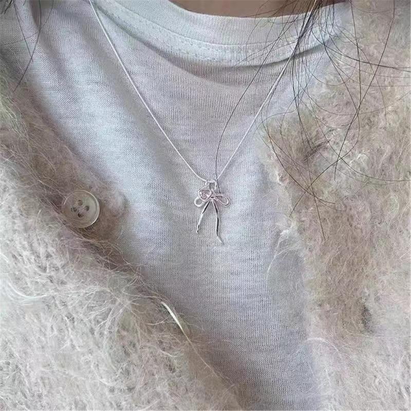 Romance Love Heart and Bowknot Pendant Necklace Special Gifts for Trendy Women Seek Unique Styles and Individuality
