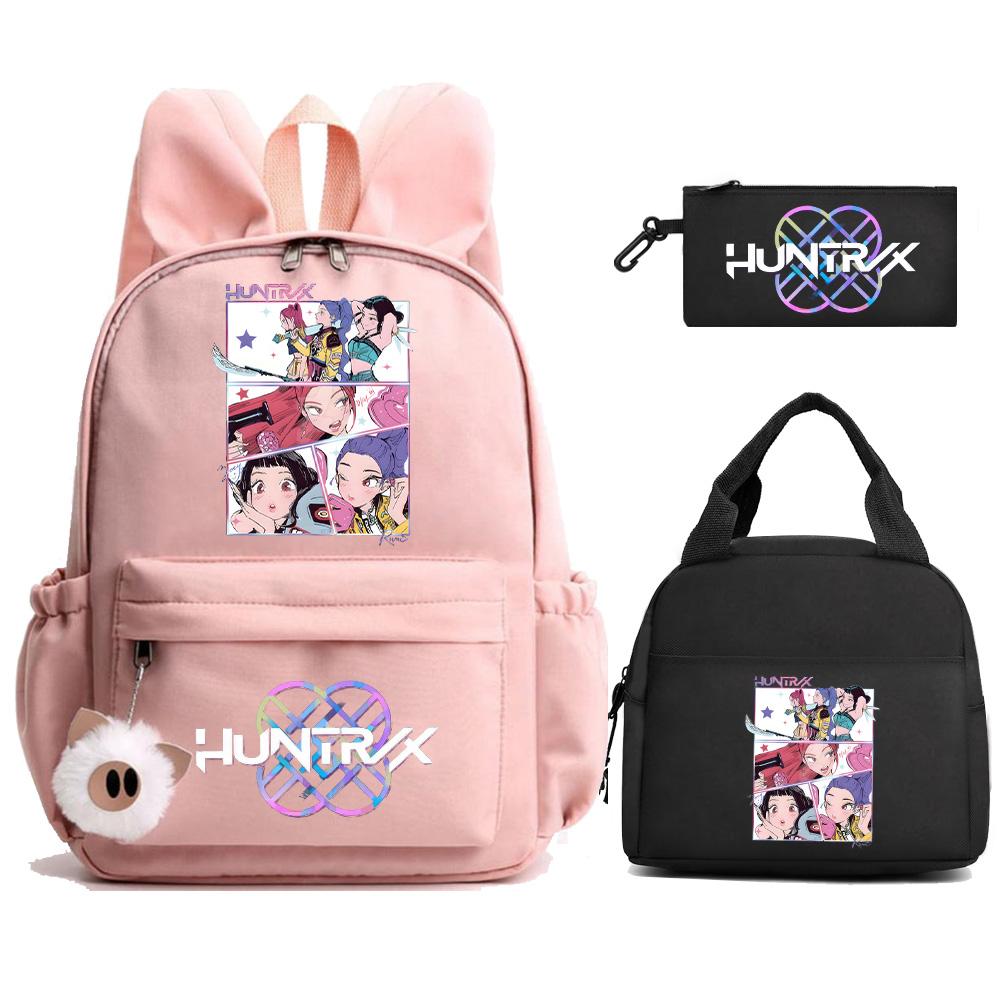 3 st/set Kpop Demon Hunters Tryckt Ryggsäck med Matlåda Pennfodral för Tonåring Flicka Pojke Tillbaka till Skolan Skolväska Stor Kapacitet Resväska