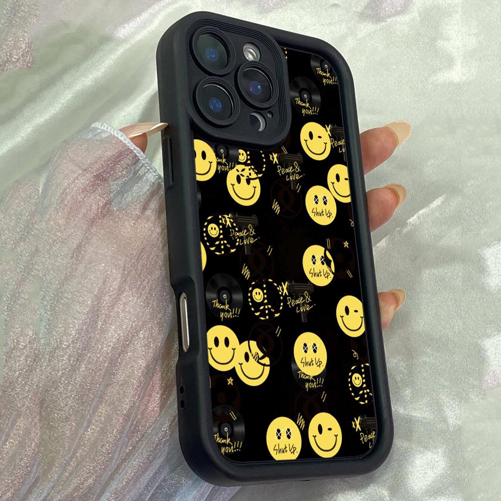 JT88 black smile yellow for iPhone 17 16 15 14 Pro Max Samsung S26 S25 Ultra A17 A16 A07 A56 Xiaomi 15T 13T Redmi 14C 15c Soft TPU Case