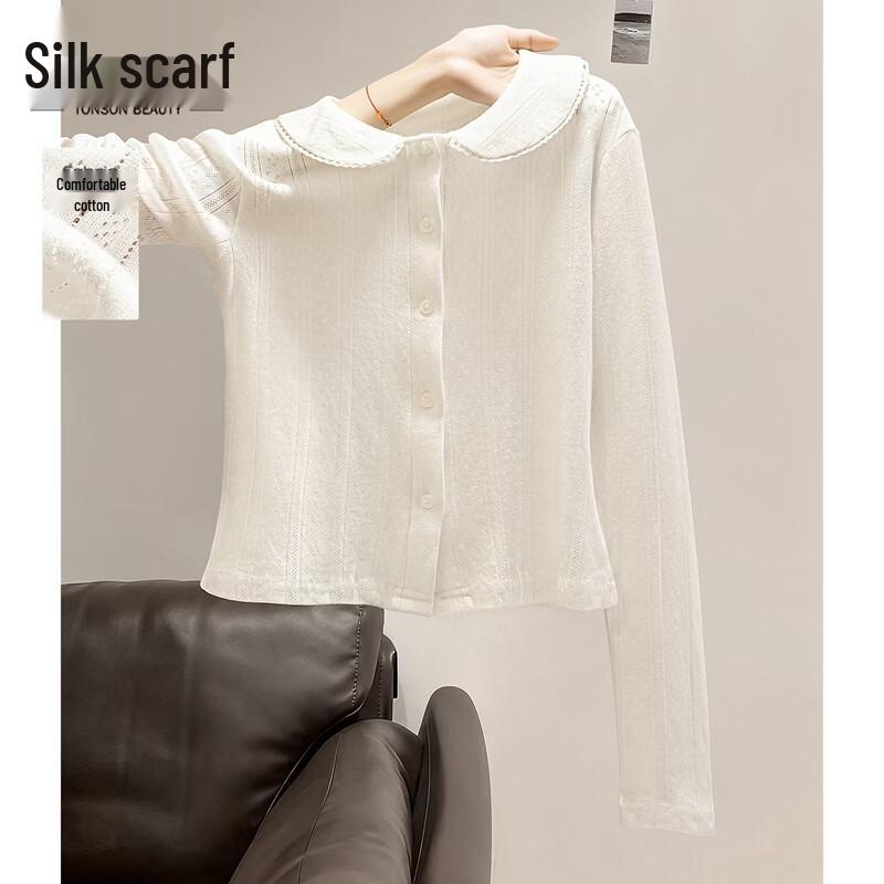 Women s Solid Color Doll Collar Long Sleeve Slim Fit Top S