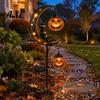 Dekorative Sichelmond-Gartenschilder Halloween Solar-Gartenpfahllicht, Schwarze Katze Kürbis darauf mit Wasserdichten Pfählen für Blumenbeete Aufhängen