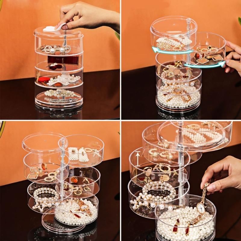 Practical Multilayer Clear Rotating Jewelry Box Case for Storing Displaying 3/4/5Tier Rotating Jewelry Holder Organizer
