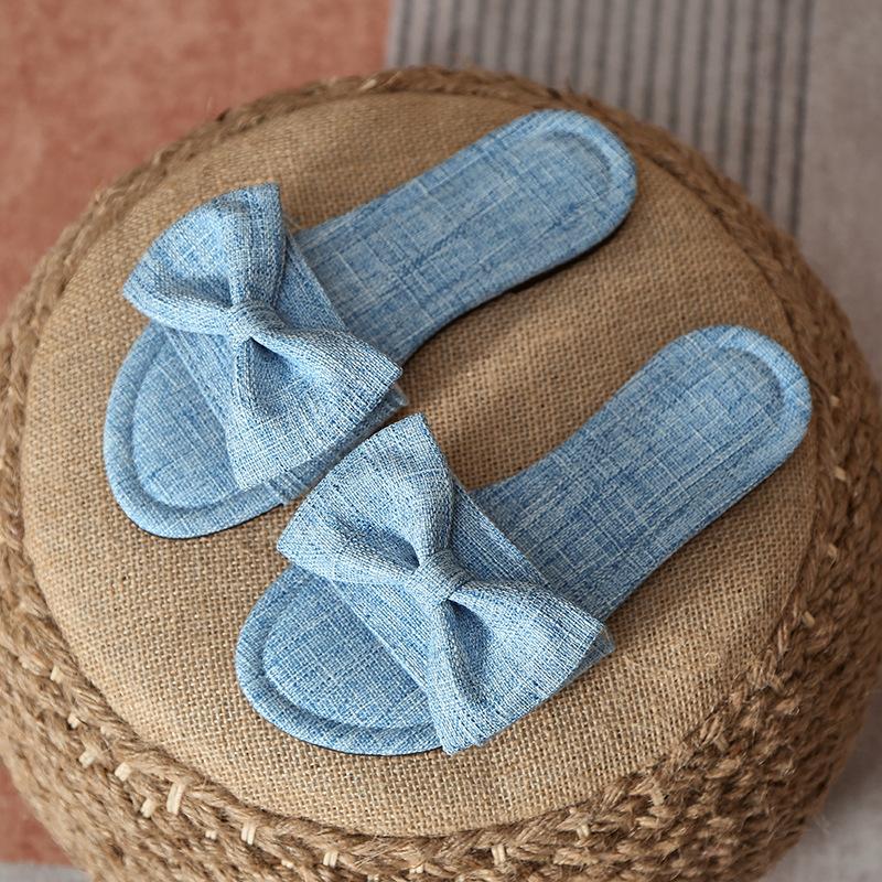 Fashion Butterfly Knot Flat Bottom Leisure Slippers for Women Solid Round Head Open Toe Soft Soles Summer Slides Summer Women's Shoes