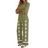 Women's Casual Fashion Round Neck Loose Fit Printed Three Quarter Sleeve Top with Wide Leg Pants Set Comfortable Two Piece Outfit