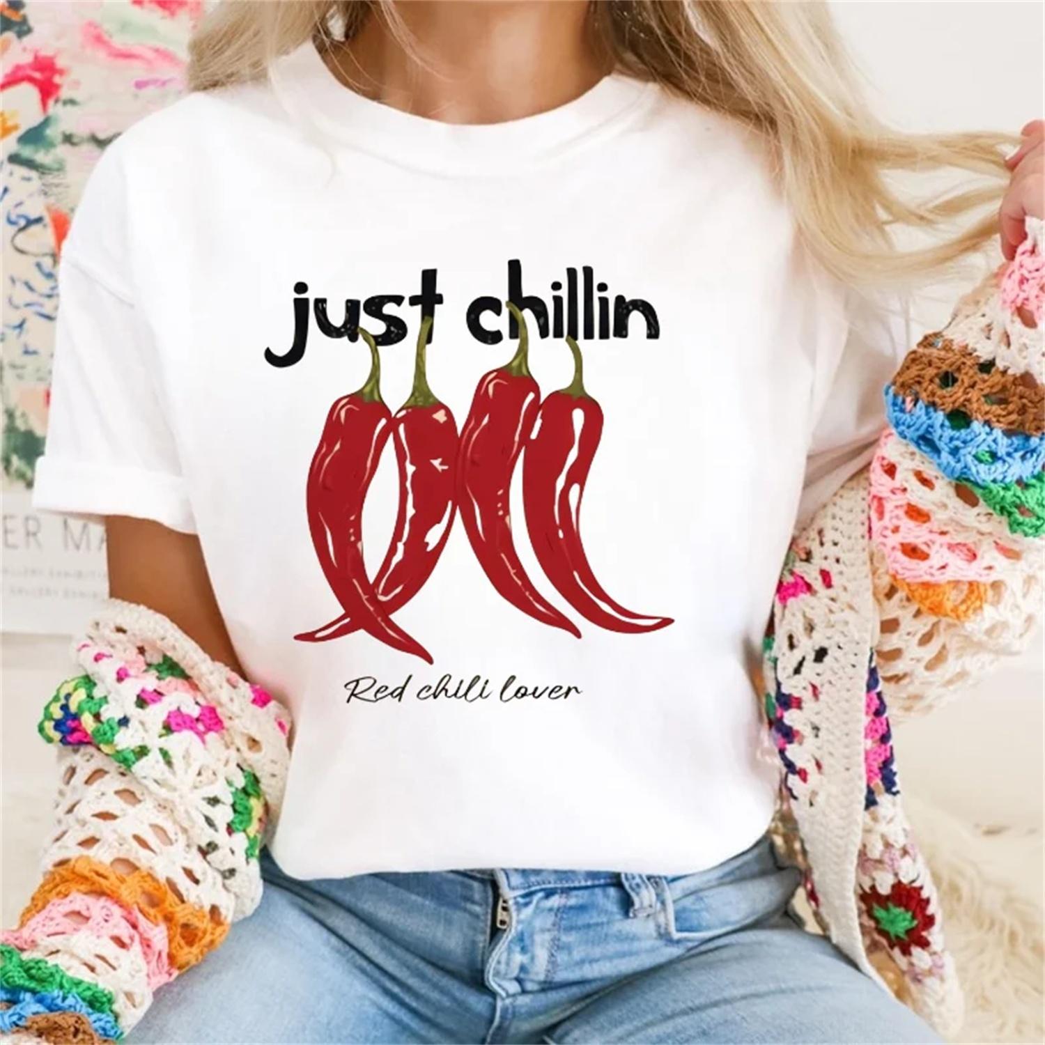 

Casual Cartoon Printed Red Chili Pattern Travel Street Fun Harajuku O-Neck T-Shirt Cute Basic Short Sleeved Clothing Top T-Shirt XXXXXL білий