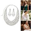 Stylish Round Cut Out Dangle Earrings With Matching Pendant Necklace Set Copper And Rhinestones Clavicle Chain Set