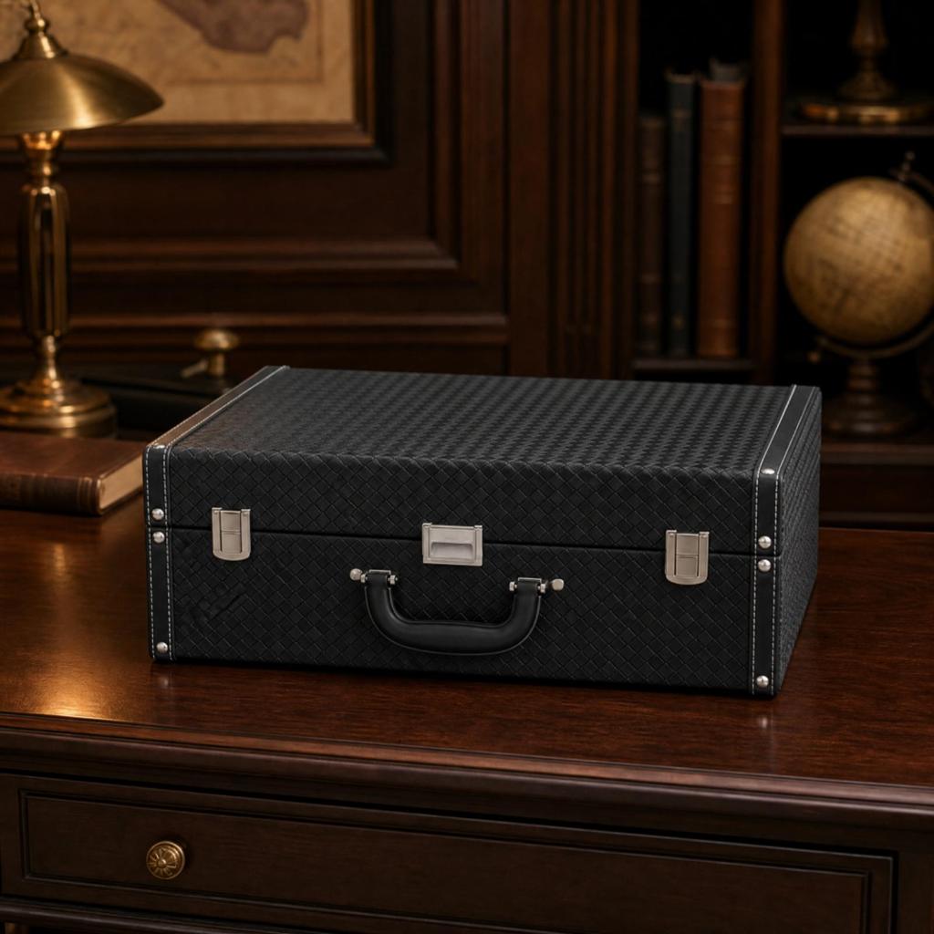 MDF Storage Chest with Front Clasps Structured DiamondPatterned Case Metal Fasteners