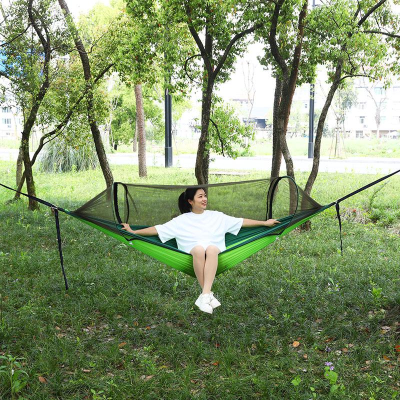 Automatic Quick-Open Mosquito-Proof Hammock with Parachute Cloth for Outdoor Camping (Single/Double)
