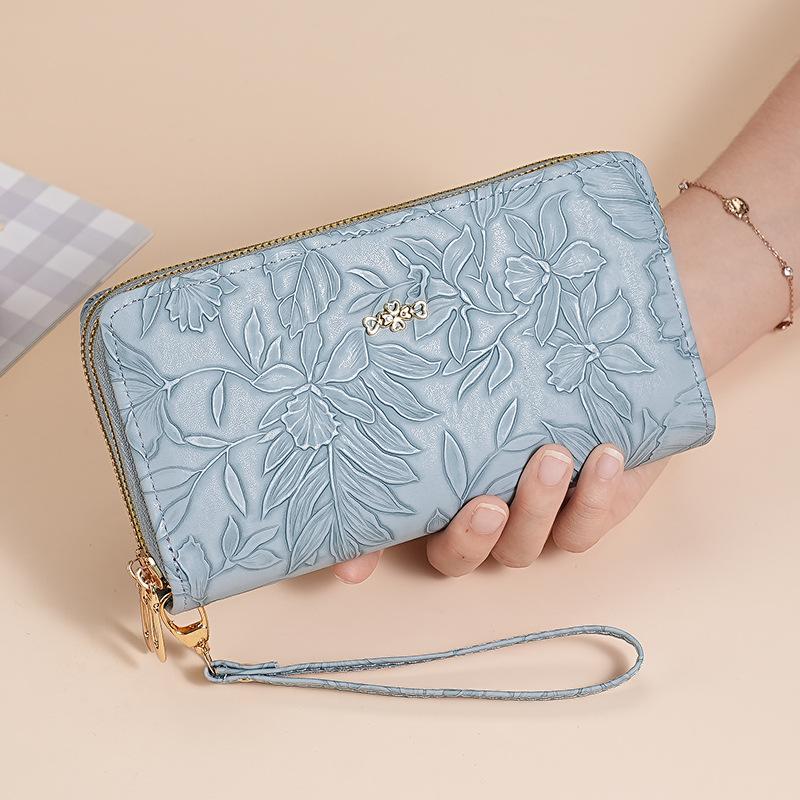 New Double Zipper Long Womens Wallet Large Capacity Multifunctional Clutch Bag Embossed Card Holder Purses Card Holder