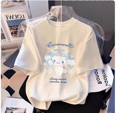 MINISO Sanrio Cute Cartoon Printed Mens and Womens Clothing Loose Casual Versatile Tshirts Roundneck Shortsleeve Clothing