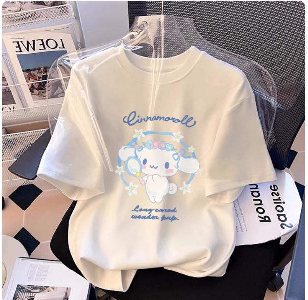 

MINISO Sanrio Милые Мультяшные Печатные Мужские и Женские Одежда Свободная Повседневная Универсальная Футболки Круглый Вырез Короткий Рукав Одежда S