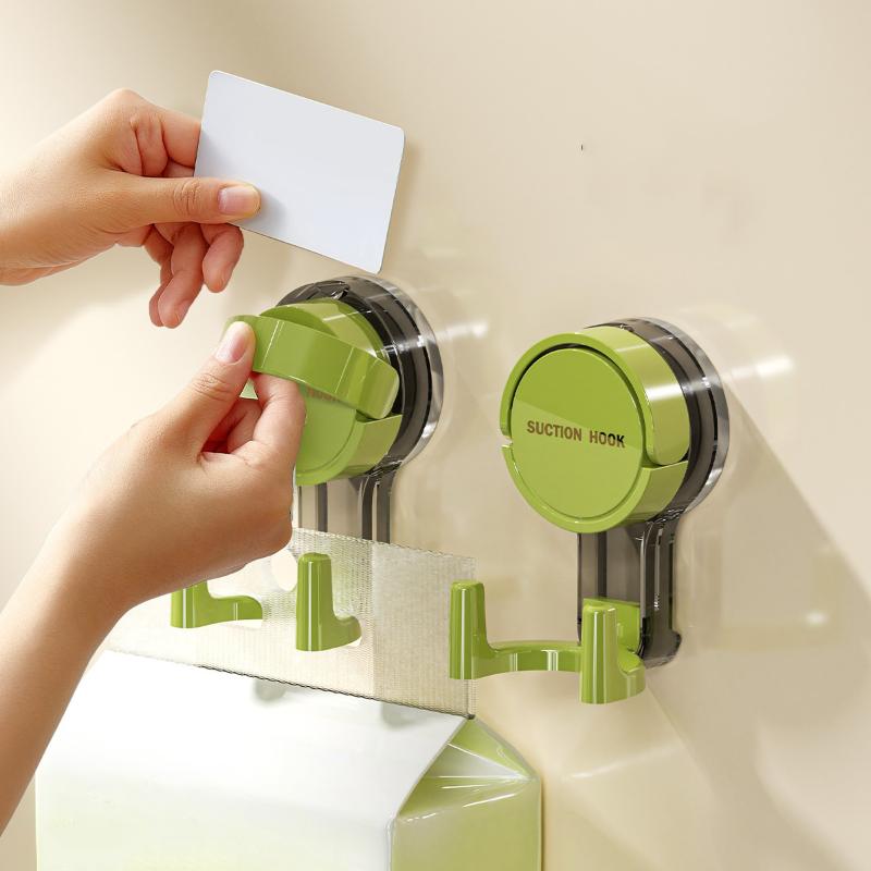 Wall Mounted Vacuum Suction Cup Double Hook No-Drilling Key Towel Hanger Hook For Bathroom Kitchen Removable Storage Hook