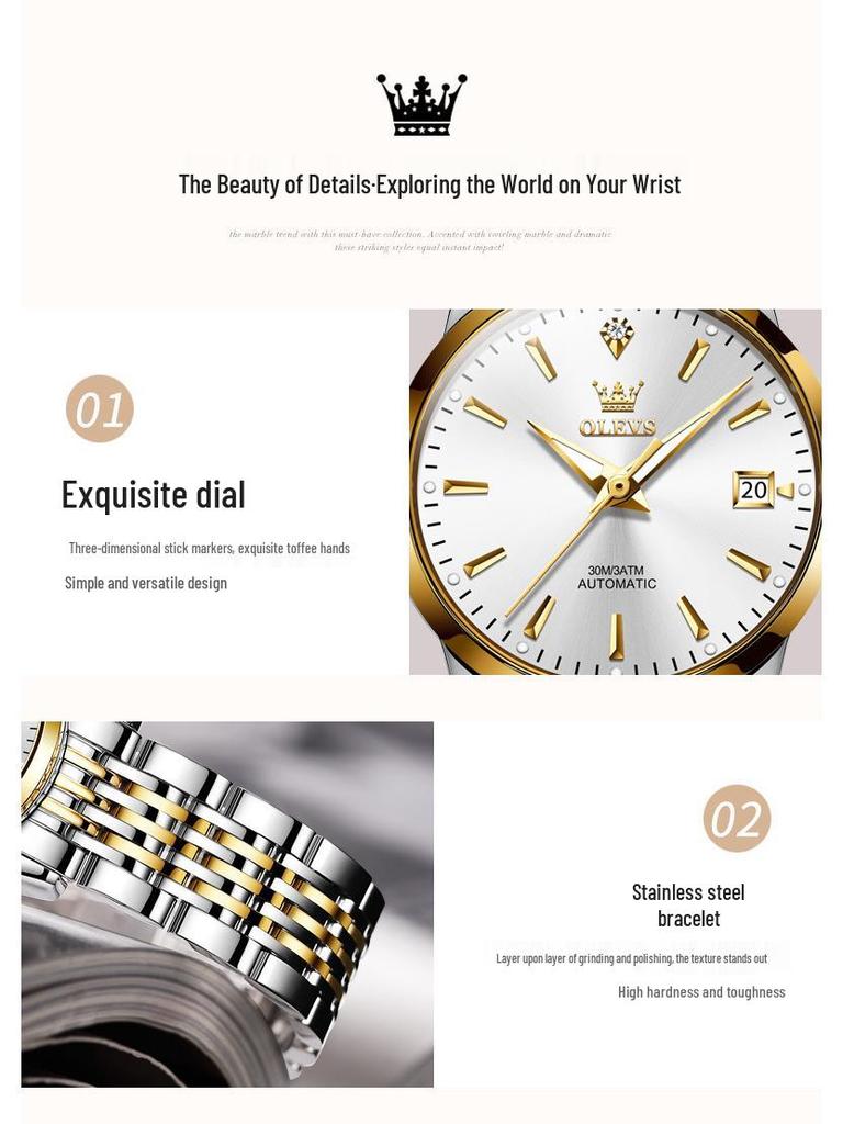 Oulisi Damen Dünne Automatische Mechanische Uhr - Schlichtes Design