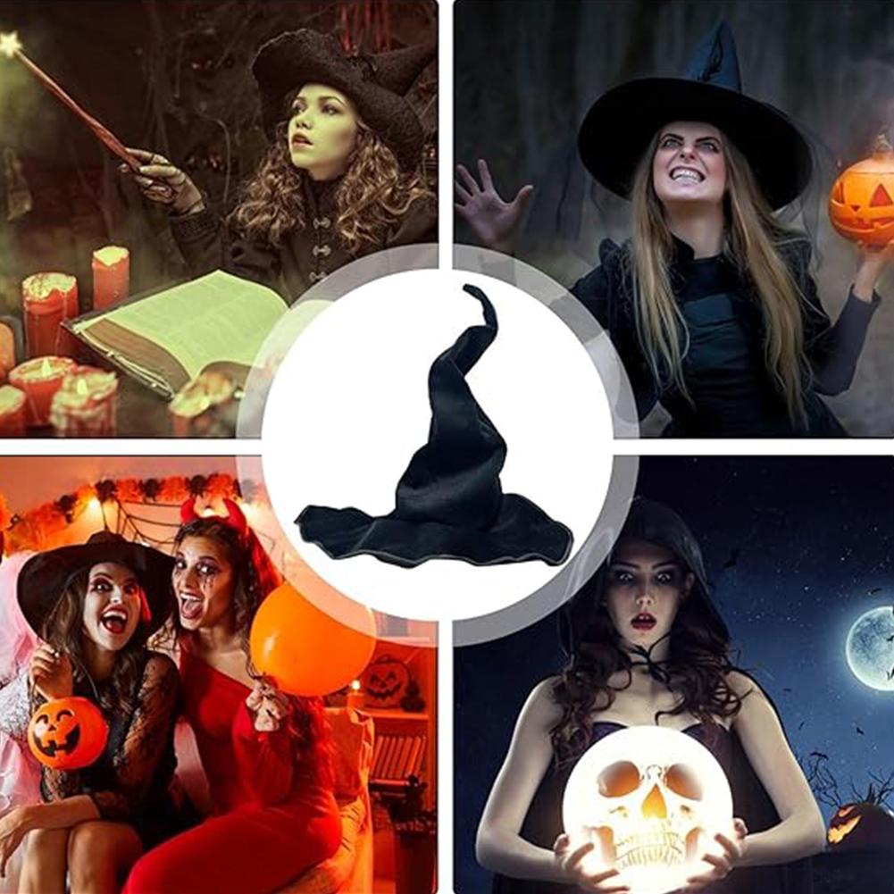 Cadılar Bayramı Cadı Şapkası Geniş Kenarlı Şapka Cadılar Bayramı Partisi Kostüm Aksesuarı için Ayarlanabilir Buruşuk Cadı Şapkası