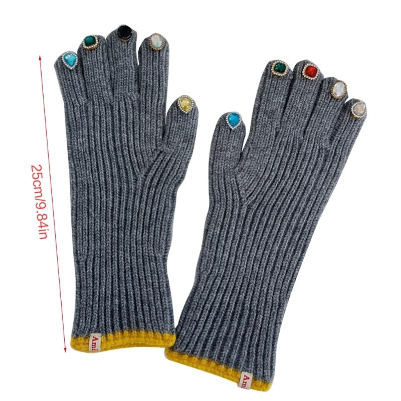 Gants en strass pour femmes, gants tricotés avec décors en strass sur le bout des doigts, gants chauds d'hiver pour doigts complets, mitaines de luxe