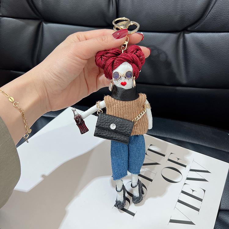 Korean Style Crossbody Bag with Girl Doll Clothes Set Keychain - Fashion Charm Gift