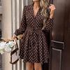 New Style Blouse Skirt Short Dress with Tie Waist and Polka Dot Pattern for Ladies' Dress