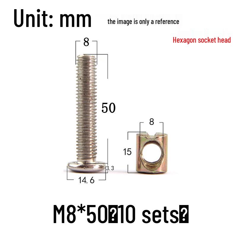Nickel-Plated Phillips Hex Socket Crib Screw & Nut Set, M6/M8