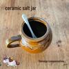 Keramik Salzbehälter mit Deckel & Löffel, Feuchtigkeitsdichte Gewürzaufbewahrung, Küchen-Gewürzhalter mit großem Fassungsvermögen
