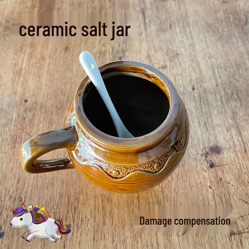 Keramik Salzbehälter mit Deckel & Löffel, Feuchtigkeitsdichte Gewürzaufbewahrung, Küchen-Gewürzhalter mit großem Fassungsvermögen