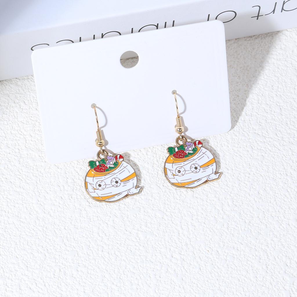 Fun Cartoon Asymmetrical Oil Drop Earrings, Guochao Panda Animal Fruit Earrings, Cute Mushroom Leaf Earrings