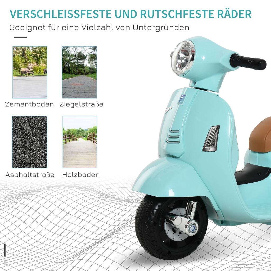 Motocicletta Elettrica per Bambini Vespa Moto Elettrica con Luce LED, Suono, Moto Elettrica per Bambini da 18-36 Mesi, Verde