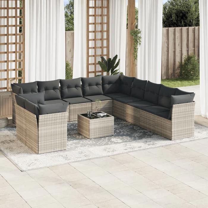 VidaXL Salon de Jardin avec Coussins 10 pcs, Canapés de Patio, Ensemble de Meubles, Mobilier de Terrasse Extérieur, Beige 3225512